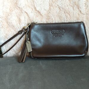 Coach Dark Brown Leather Wristlet
